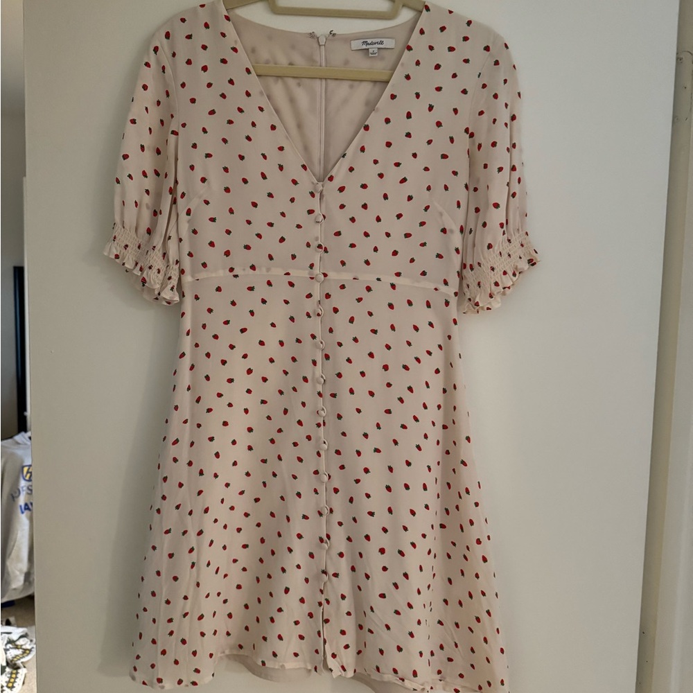 Madewell Cream Mini Dress with Red Dot Print